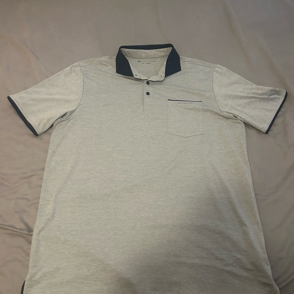 Travis Mathew Heather Gray Polo with Navy Collar and Trim